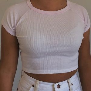 Brandy Melville pink and white baseball tee